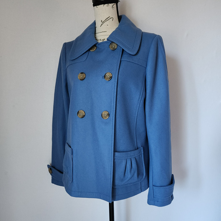 Sundance 198 Made in Italy New Horizons Peacoat Double Breast Wool Blend Blue