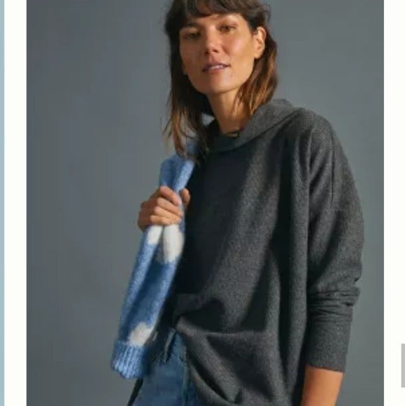 Anthropologie Carbon Ribbed Cowl Neck Long Sleeve Theresa Tunic Top, Size Small