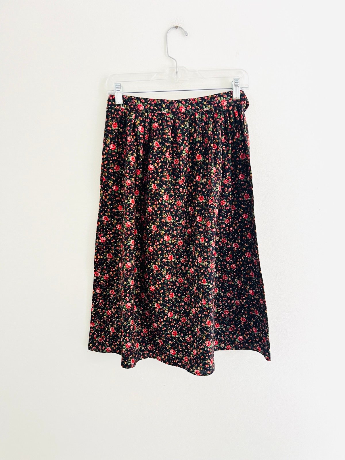Vintage 70s Magnolia San Francisco Black Floral Mini A Line Skirt Small