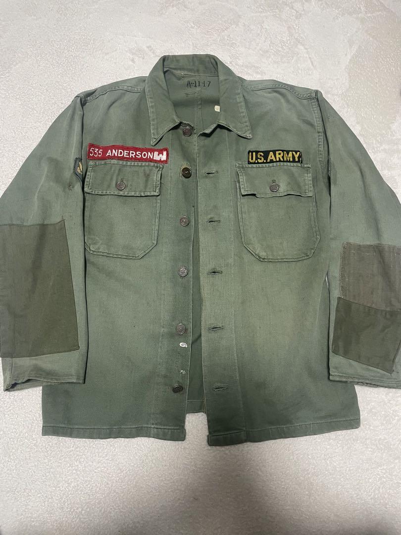 50s-60s US ARMY Utility Shirt OG-107, 1st Pattern, with a tubular sleeve.