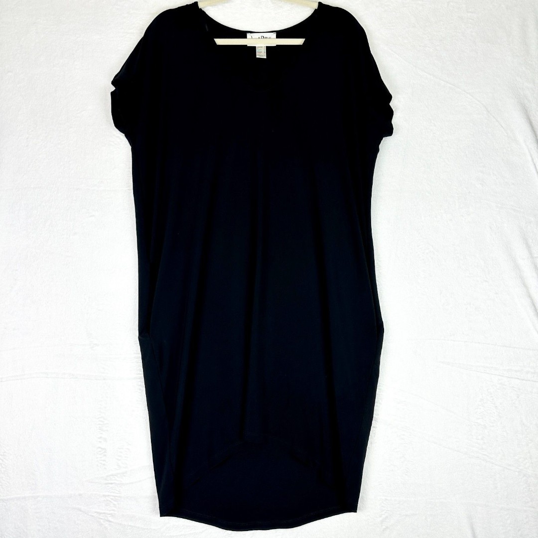 Joseph Ribkoff Silky Knit Cocoon Dress Size 8 Black Short Sleeve Hi Low