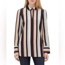 Lafayette 148 NY Agatha Modern Stripe Long Sleeves Blouse Size L Spread Collar
