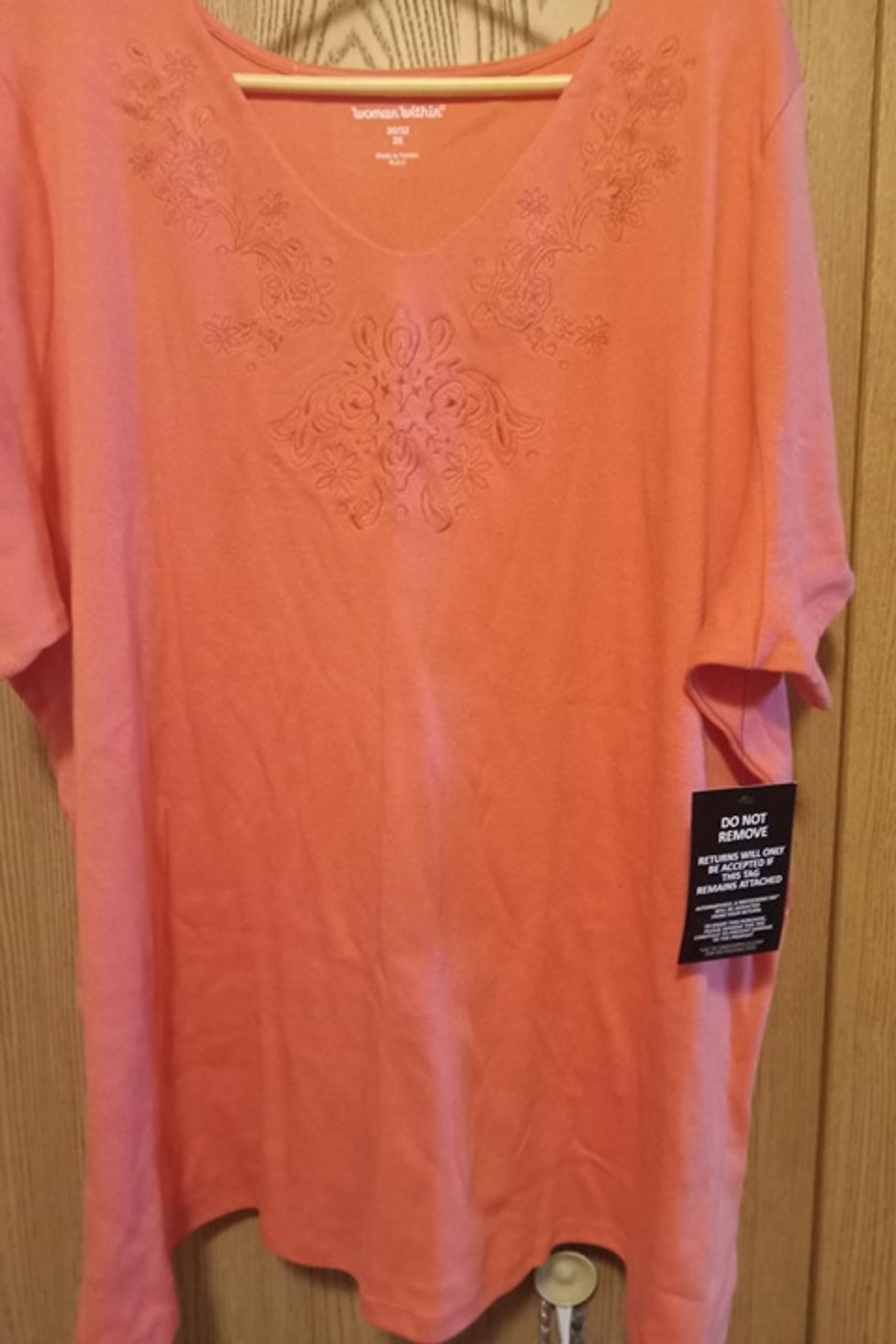 NEW Woman Within 3X short sleeve top with embroidery at neckline