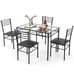 5 Pieces Dining Set Furniture Tempered Glass Top Table & 4 Upholstered Chairs