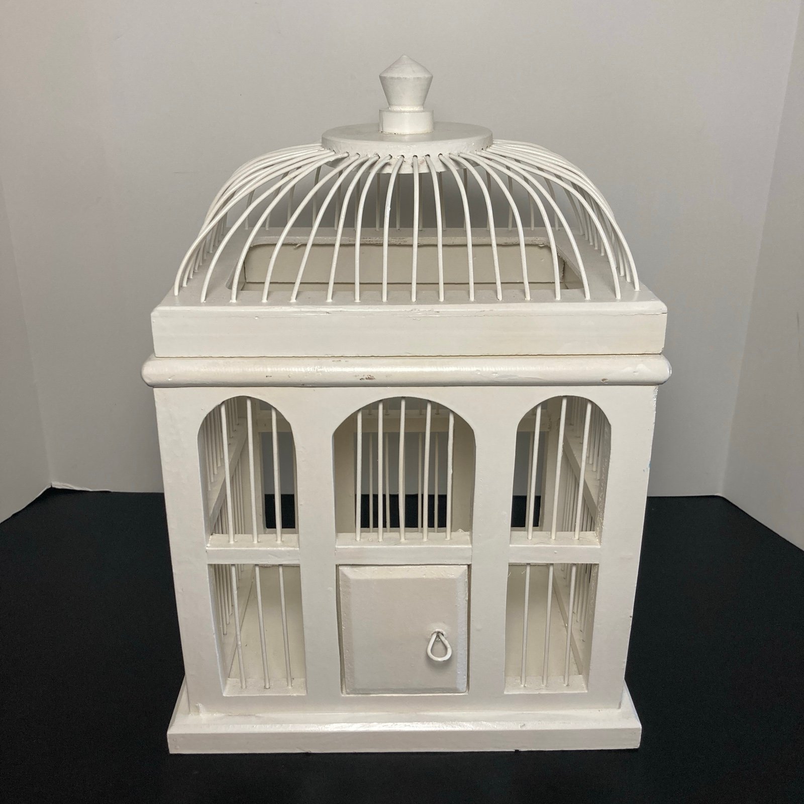 Vintage Wood And Metal Wire Bird Cage Dome Style Bird House White