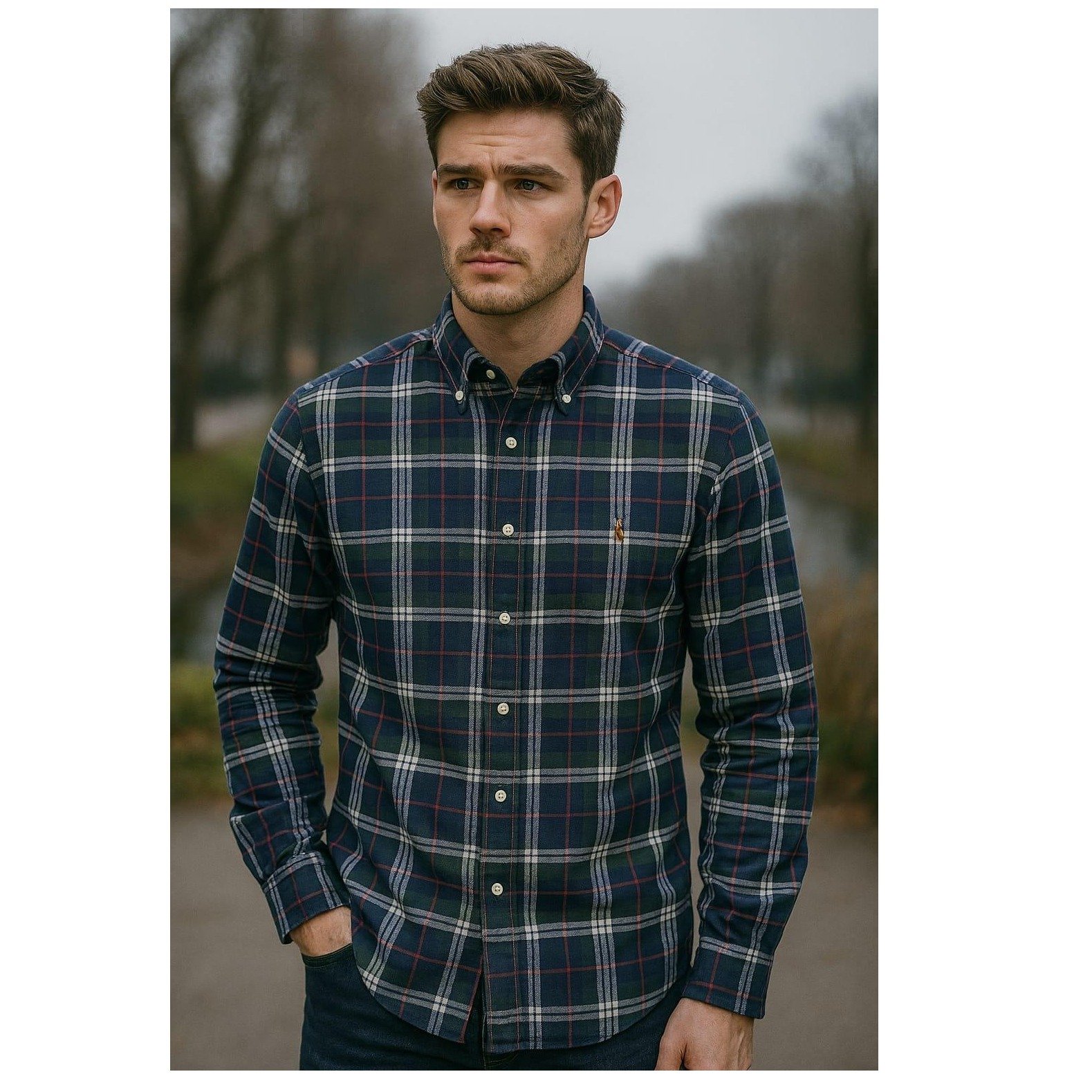 Polo Ralph Lauren Classic Fit Navy Green Plaid Button Down Shirt Men's L 115