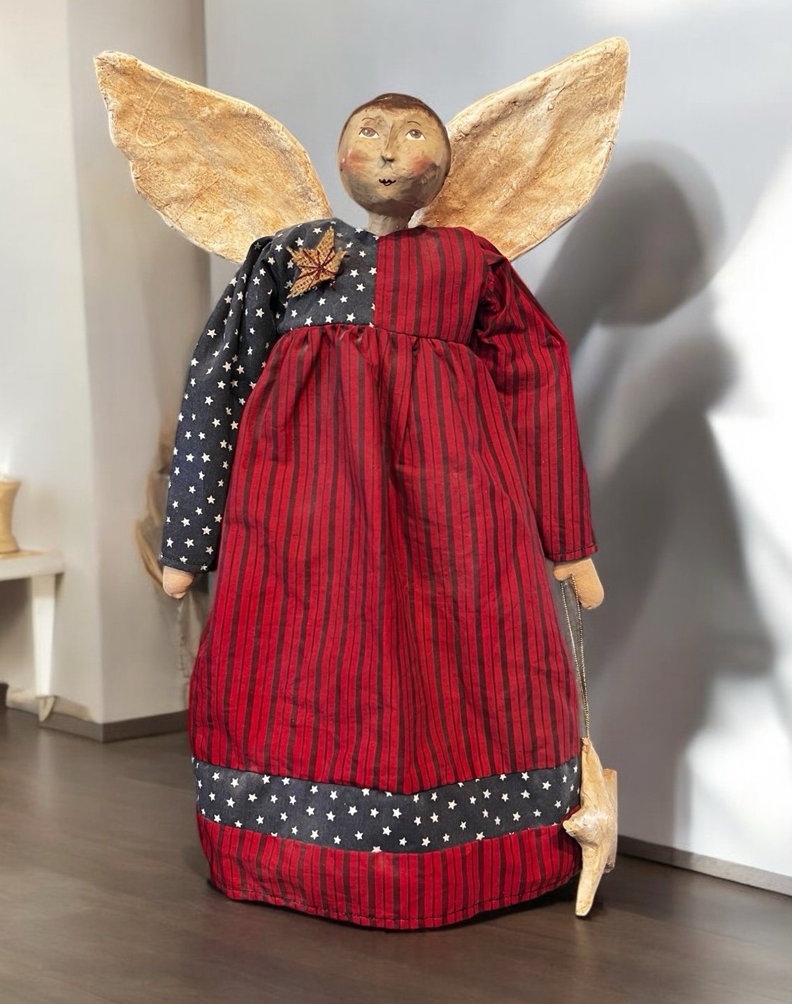 Vintage Sharon Andrews Folk Art Primitive Angel Patriotic Wall Hanging