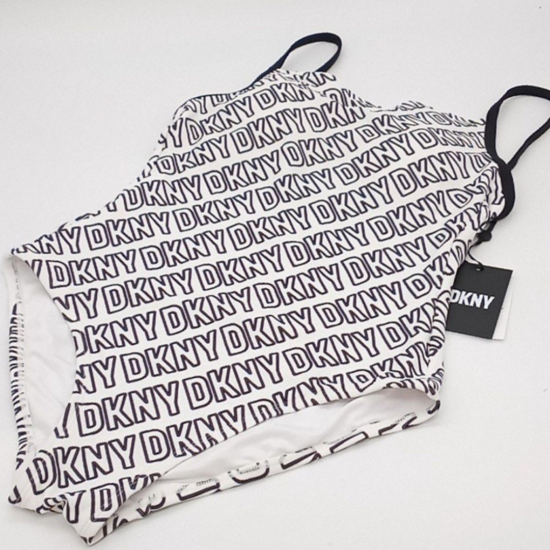 DKNY Swimsuit Womens Medium Logo-Print One-Piece White Black M‎