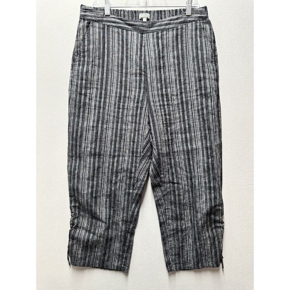 Habitat Clothes to Live In Linen Crop Capri Pants Womens M Striped Travel Boho