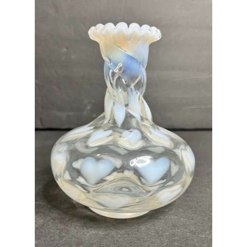 Vintage Fenton HTF White Opalescent glass heart optic Valentines bottle