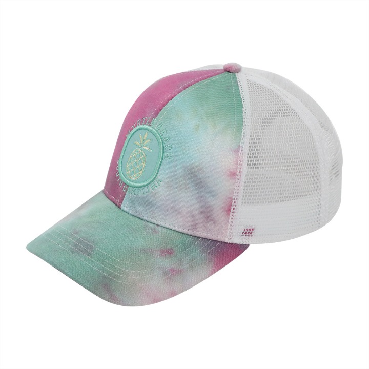 Custom High Profile 6 Panel Tie Dye Trucker Flat Baseball Hat Cap