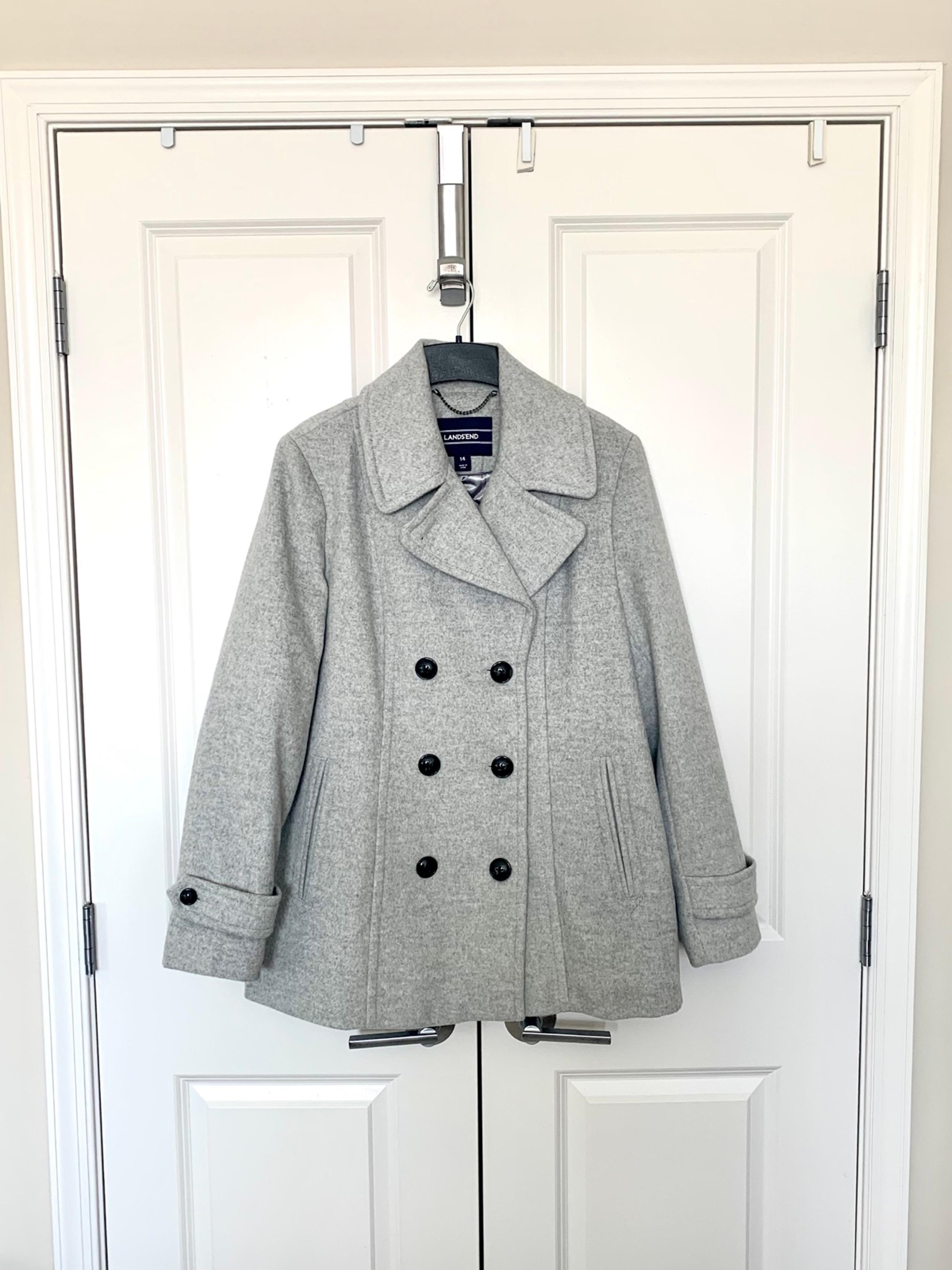 Lands’ End women’s gray wool pea coat