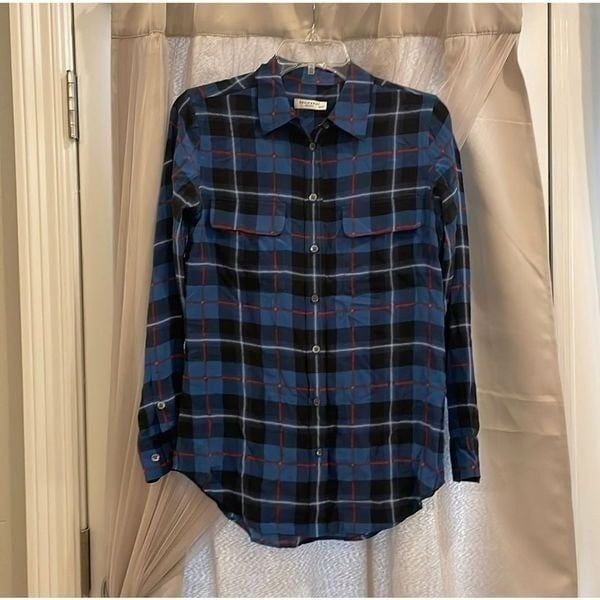 Equipment Blue Red Plaid 100% Silk Button Down Shirt Size XS