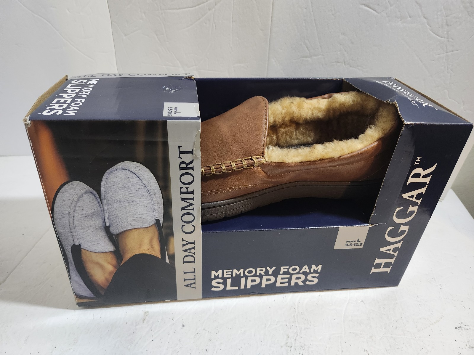 Haggar Men's Memory Foam House Bedroom Slippers Faux Venetian Brown L (9.5-10.5)