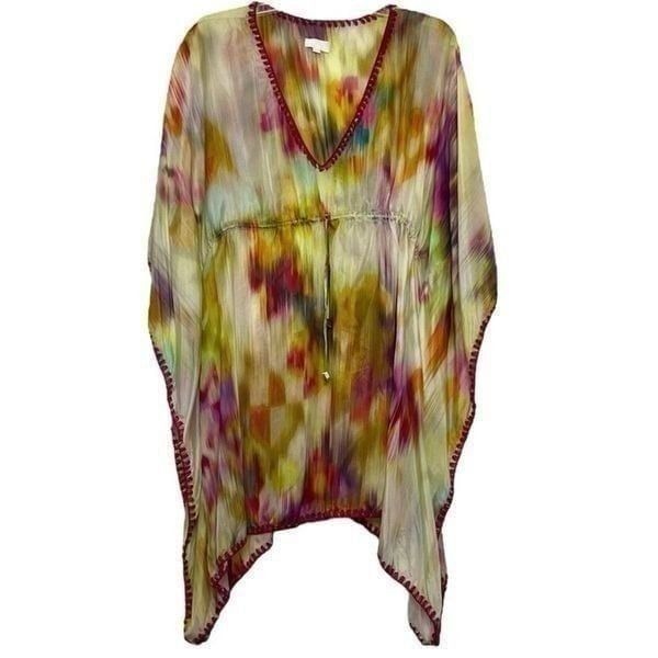 Alexis Silk Caftan Kaftan Boho Hippie Tie Dye Tunic Poncho Beach Cover Up Small