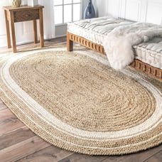 Coastal Braided Jute Area Rug, Oval 3x5, Off-white