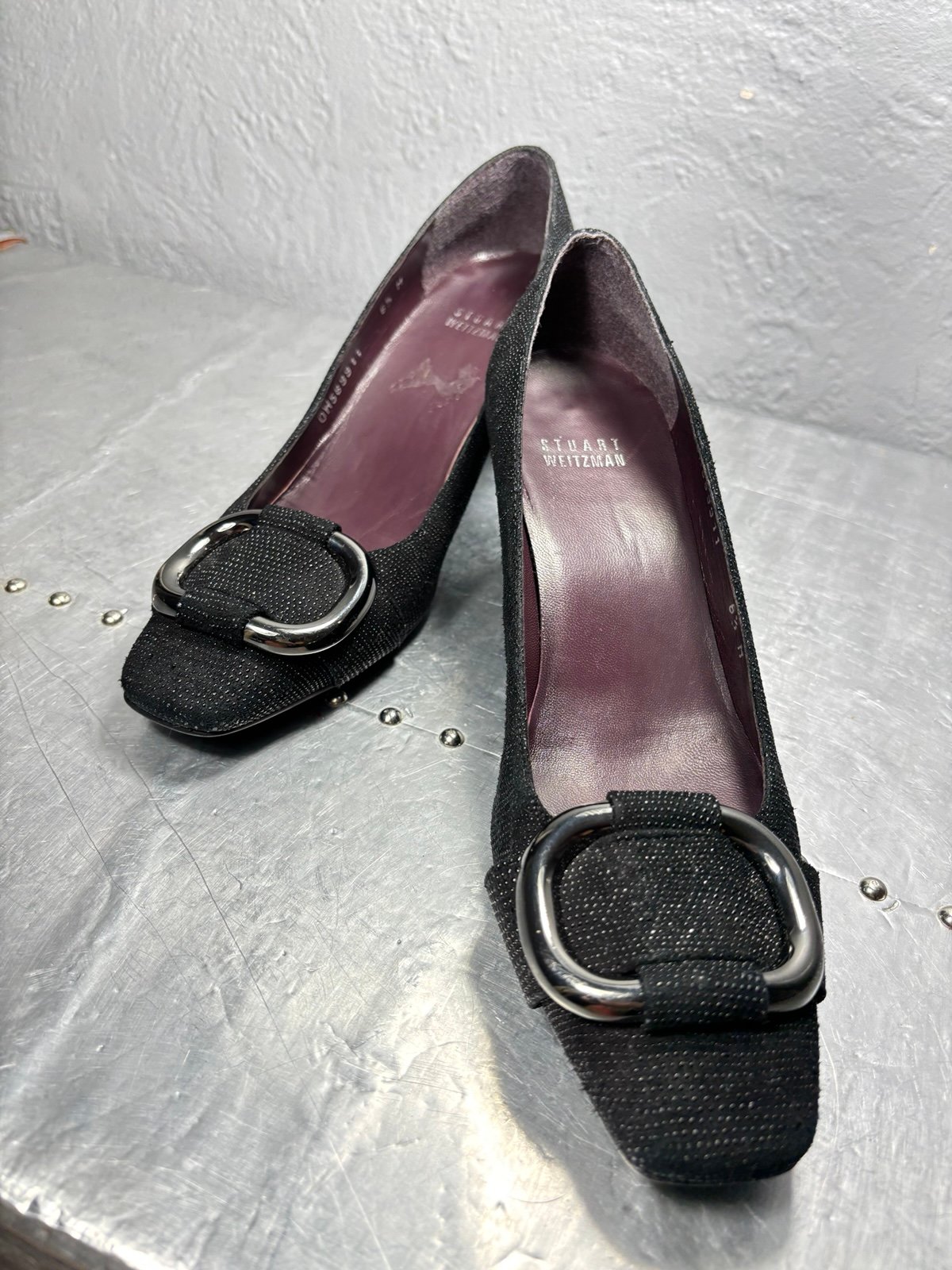 Stuart Weitzman The Tube Black Goose Bump Leather Pump Heel Shoe