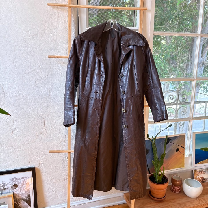Dark Brown Leather Jacket vintage leather trench coat