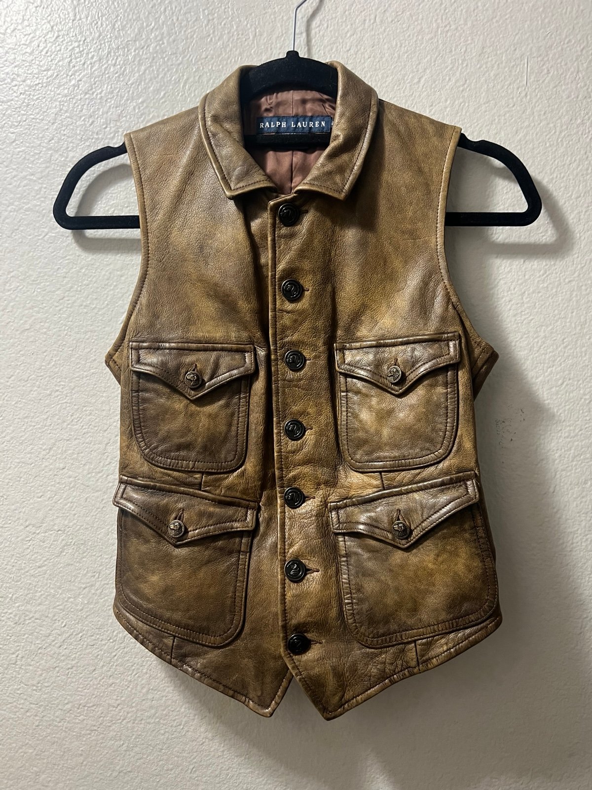 Ralph Lauren Equestrian Riding Hunting Vest 100% Genuine Leather Size 2 Blue Tag
