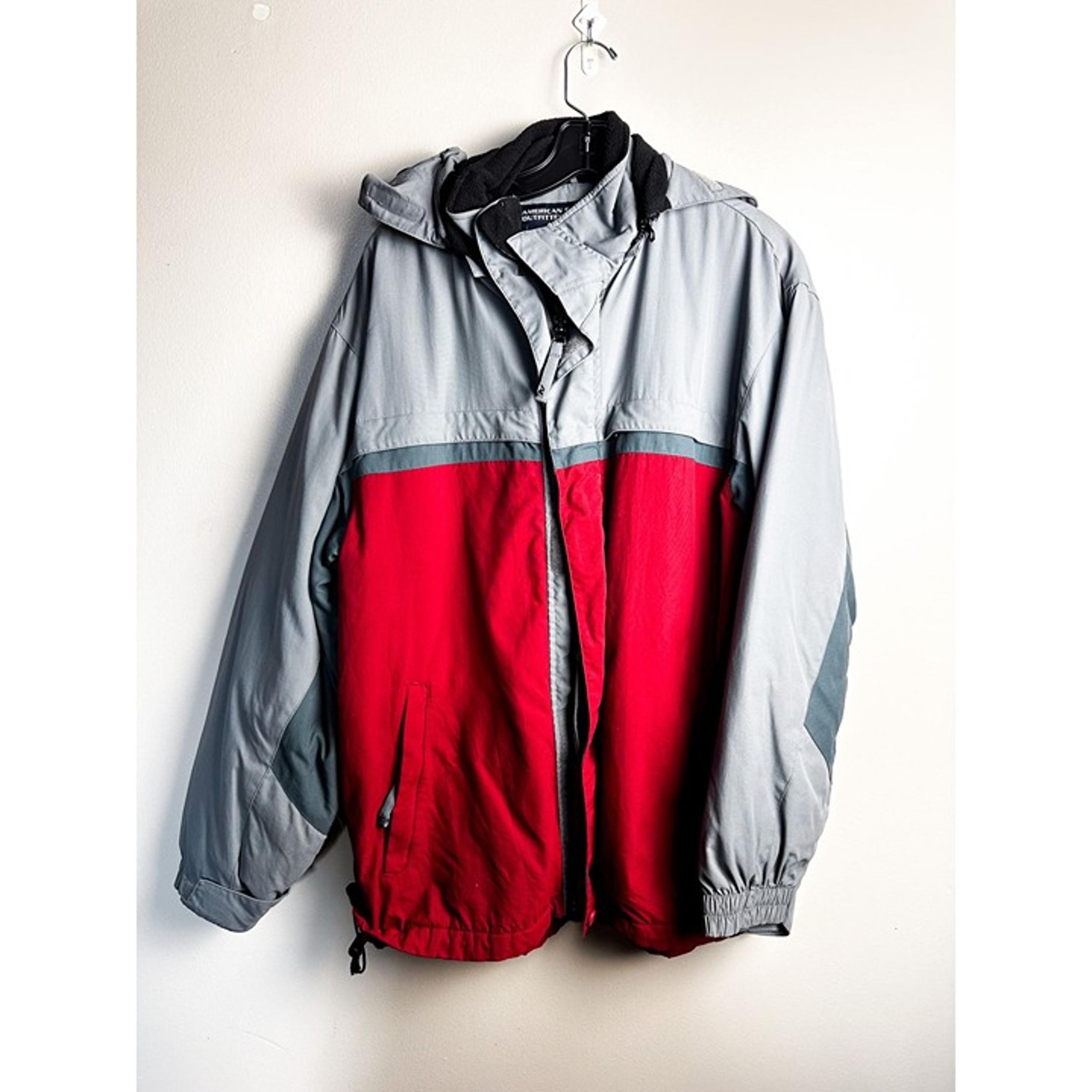 American Eagle All Weather Gray Red Parka Coat Mens Winter Jacket Warm Medium