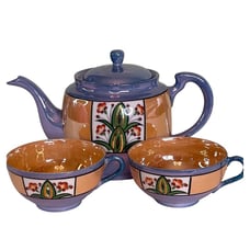 Vintage Lusterware Teapot and Tea Cups Hand Painted in Japan