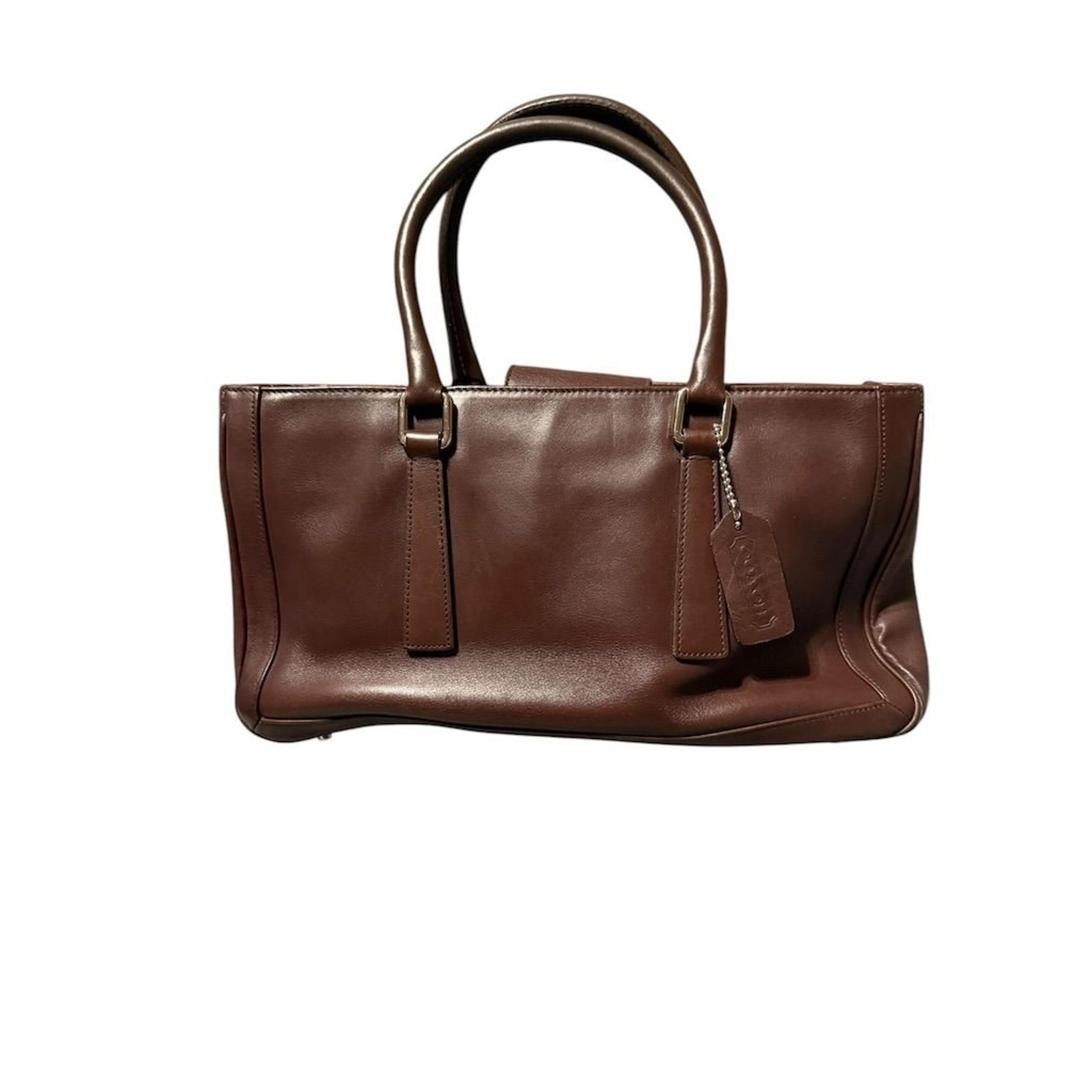 Coach Women's Brown Leather Satchel Bag with Interior Pockets