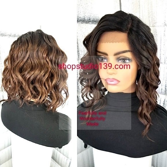 Celebrity brown wavy black bob human wig