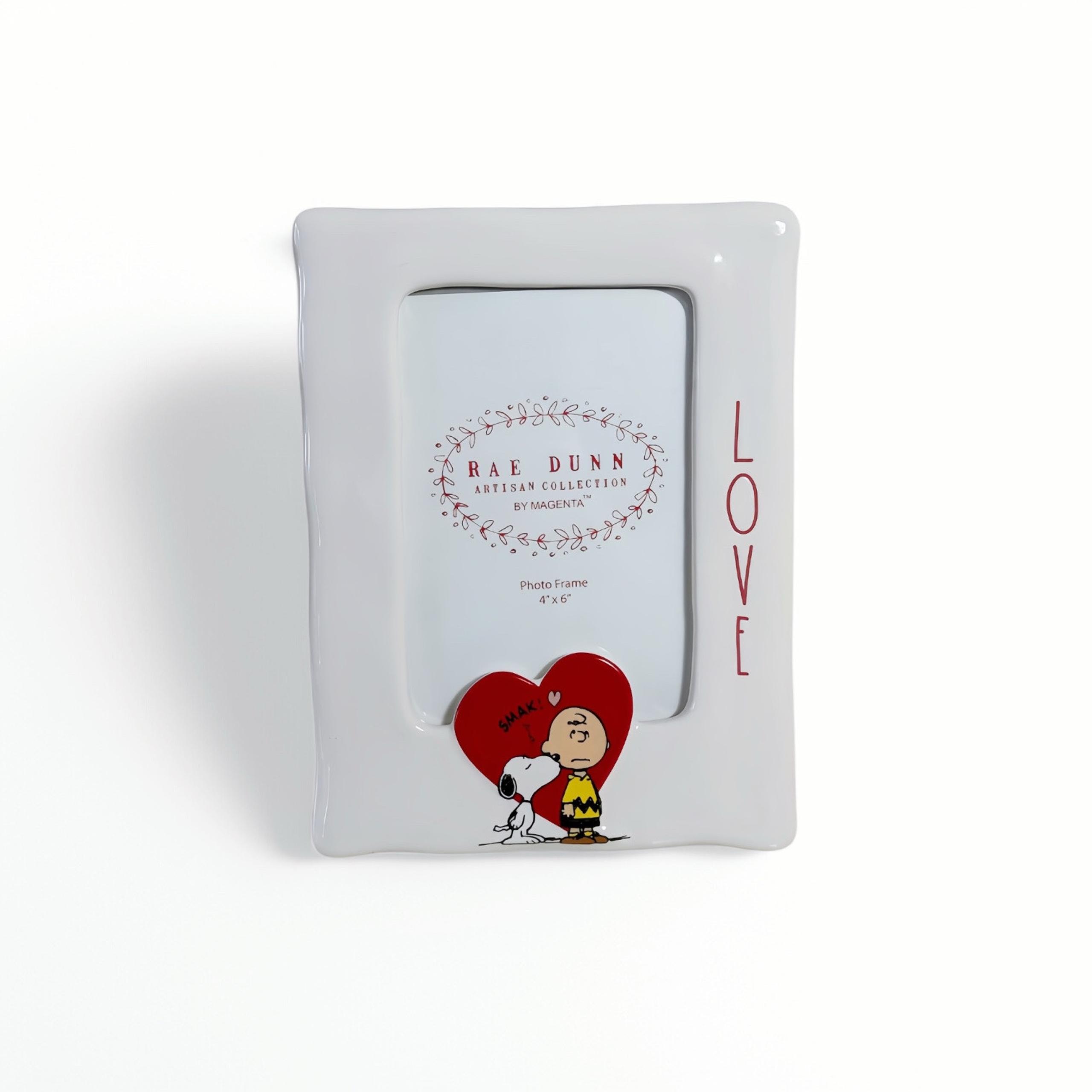 Rae Dunn Photo Picture Frame Ceramic Snoopy Kiss Peanuts Valentines Love 4x6 New