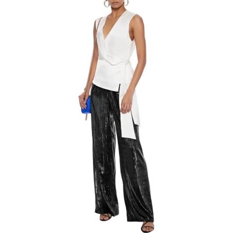 Alice + Olivia Elba Striped Metallic Wide-leg Pants Size XS