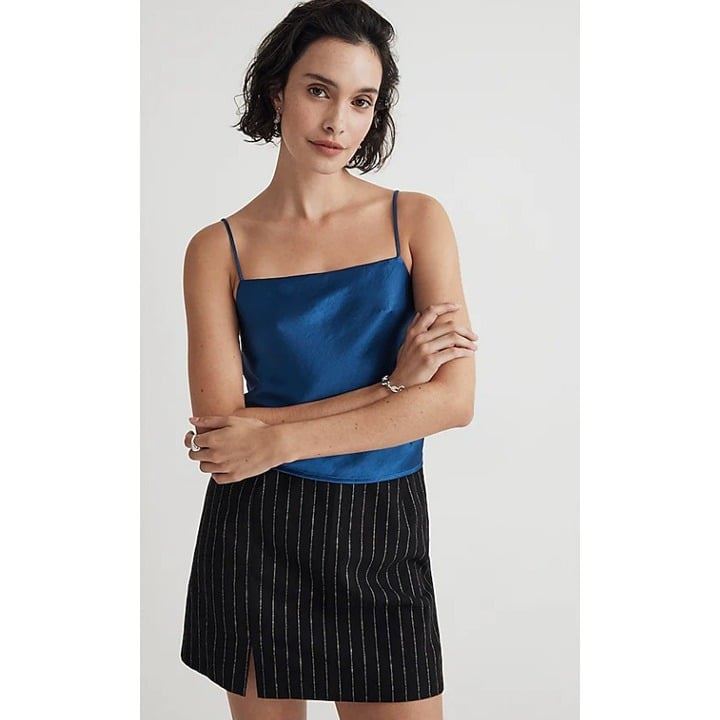 Madewell 60 Satin Square Neck Cami in Blue Size XXL NN951