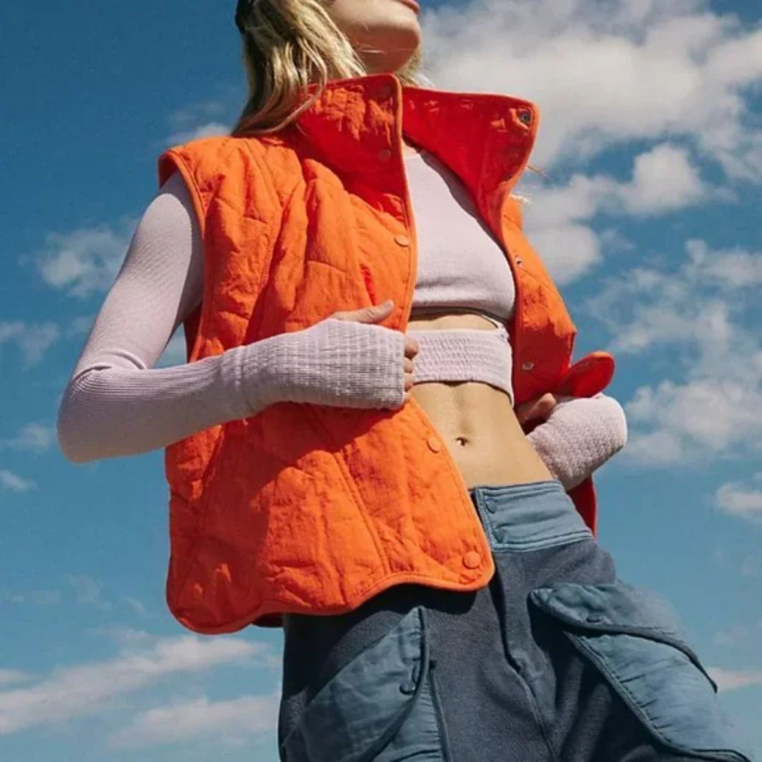 Free People Movement Quinn Quilted Puffer Vest - Orange L