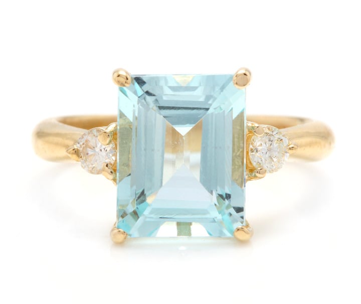 14KY Gold Aquamarine & Diamond Ring