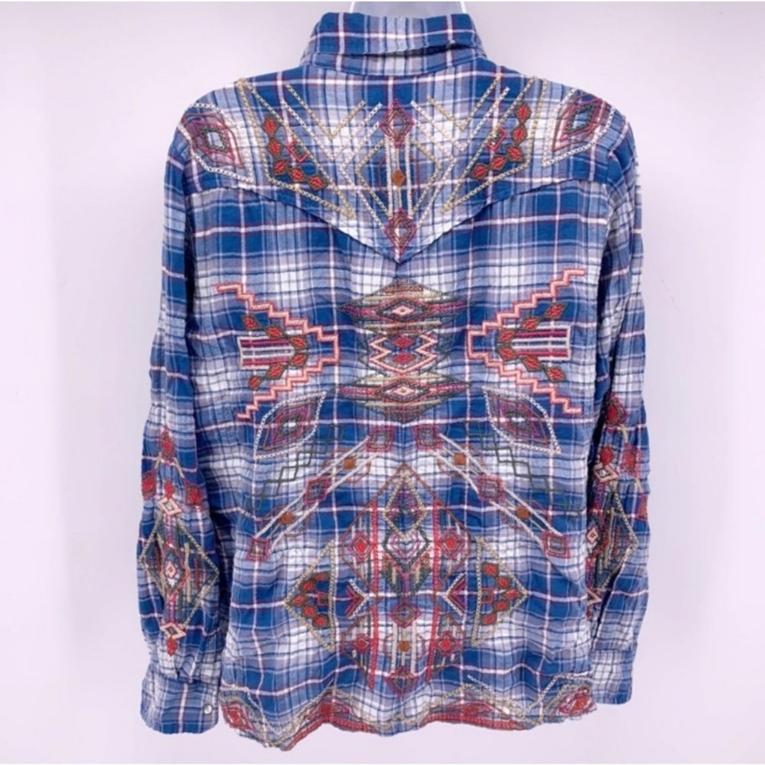 Johnny Was J3 pearl snap button down plaid cotton top.