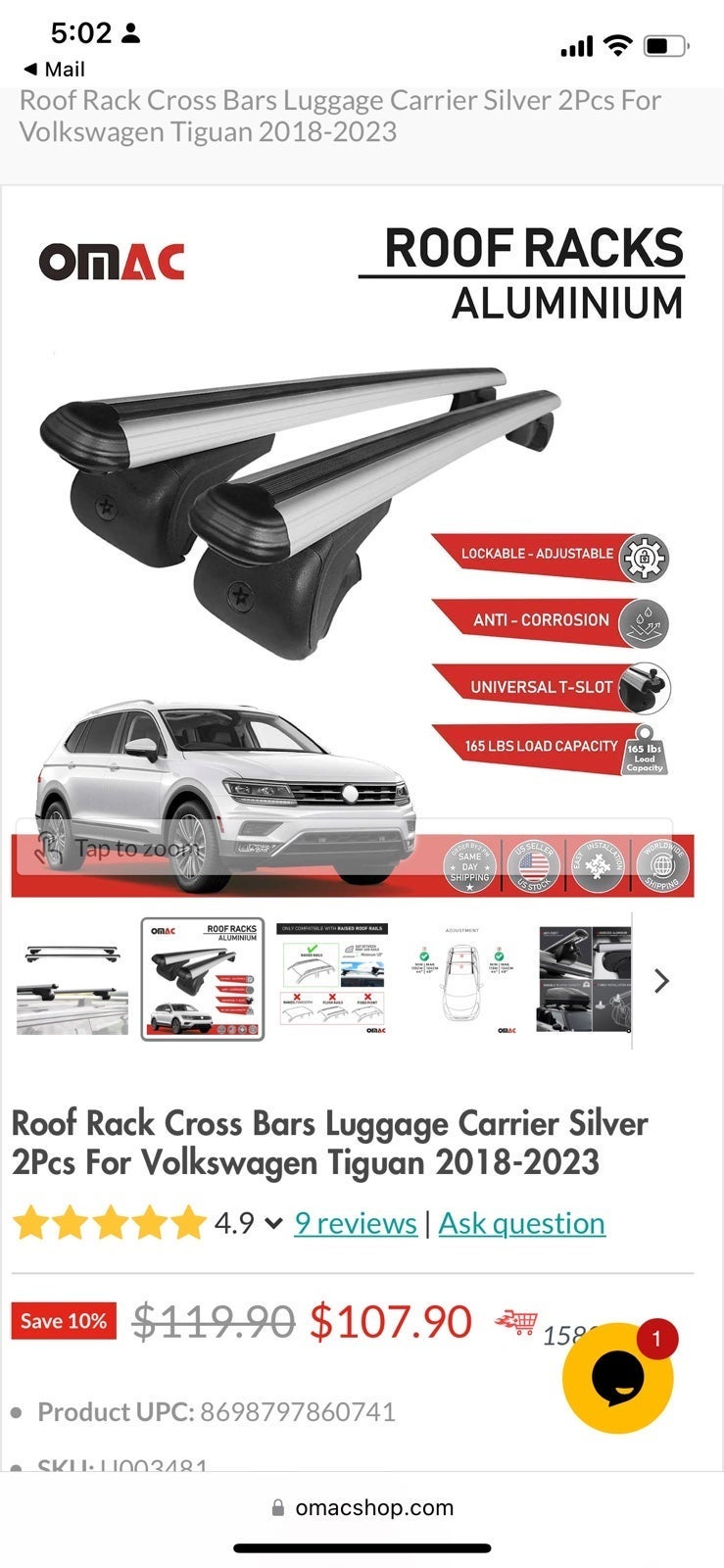 OMAC roof rack, crossbars luggage carrier
