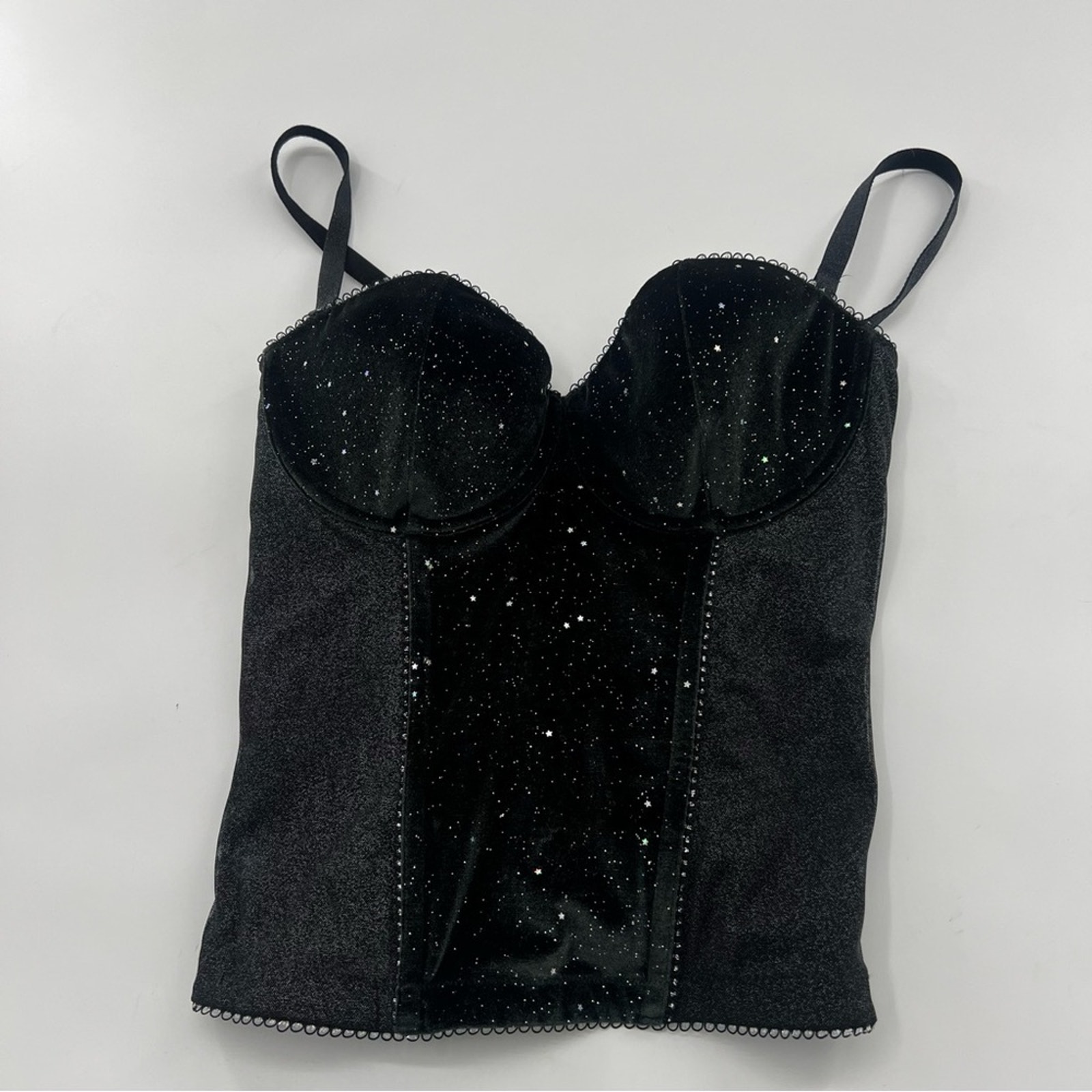 Victoria’s Secret Vintage Silver Tag Corset Black Velvet Silver Sparkle Sexy
