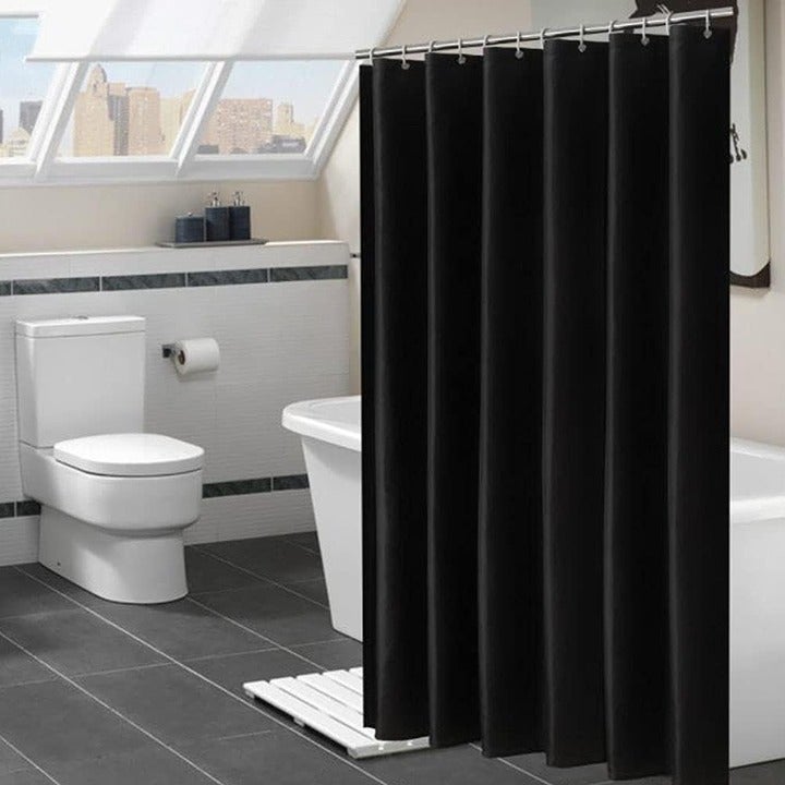 Thickened Fabric Solid Color Shower Curtain with Hooks Decorative Bathroom