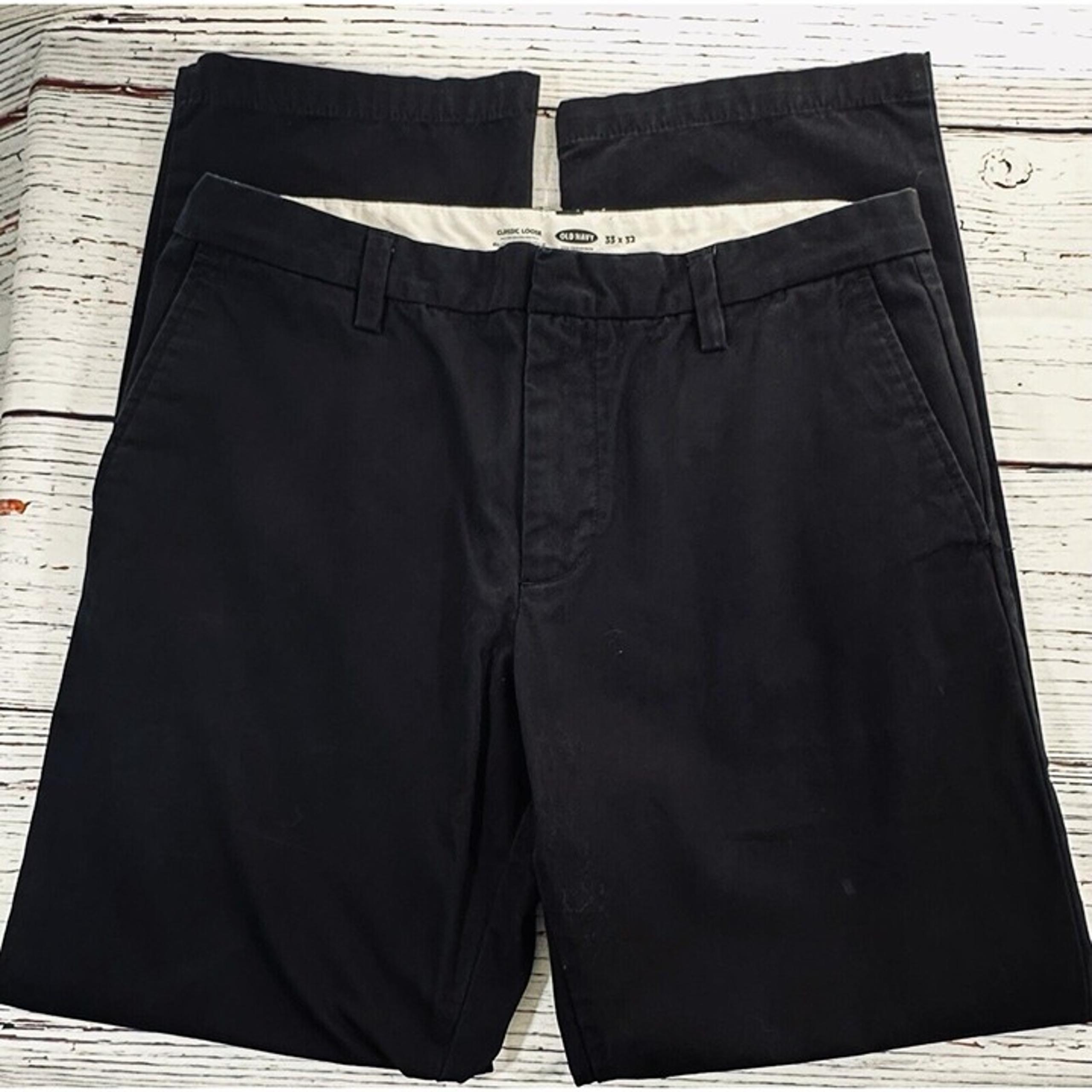 Old Navy Mens Dress Pants Black Classic Loose Flat Front 35 X 31 Actual Chino
