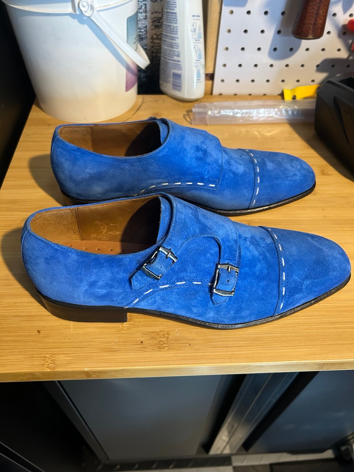 Royal blue suede double monk strap shoe size 9.5-10