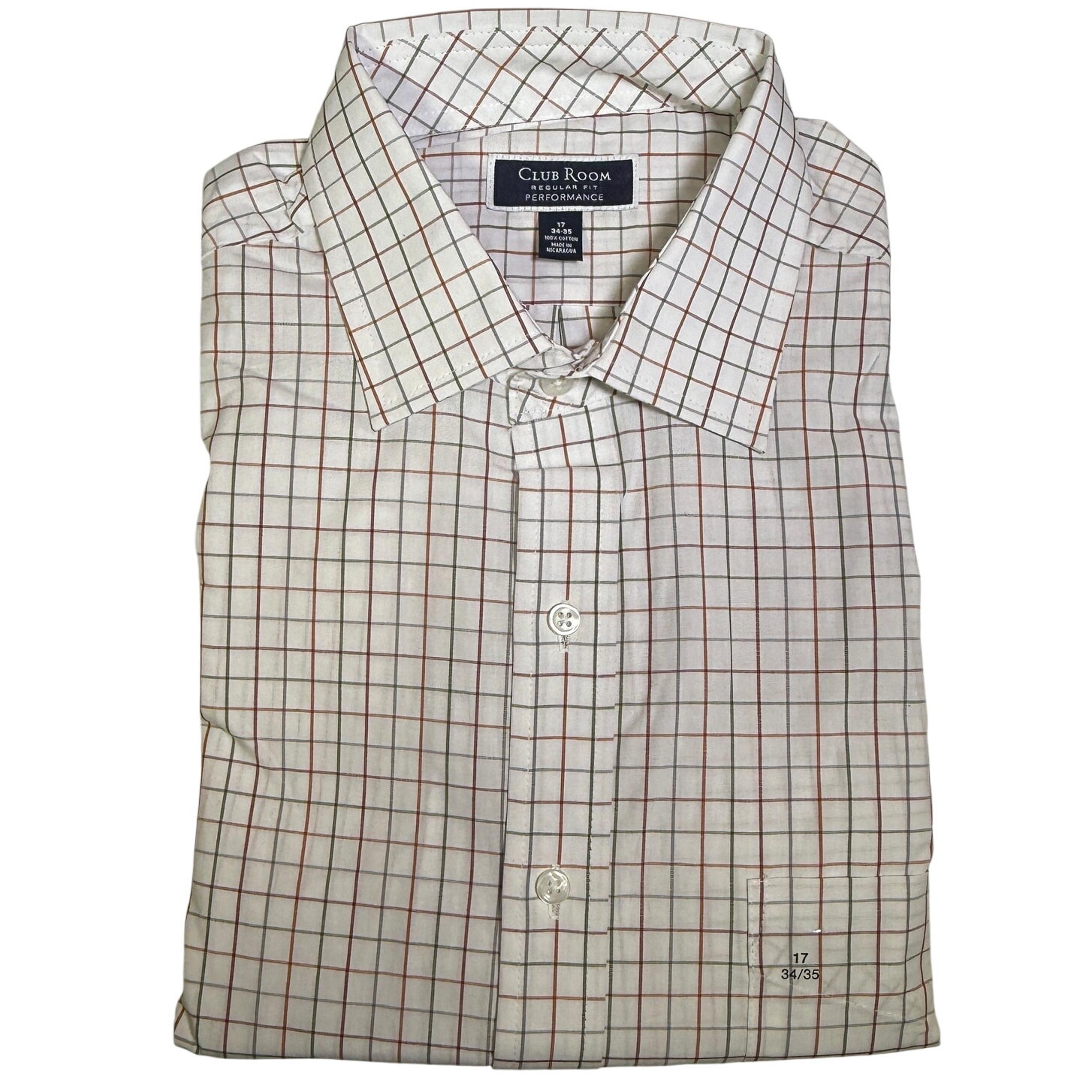 Men's Window Plaid Dress Shirt, White/red/green 17 34/35 $60 - Club Room