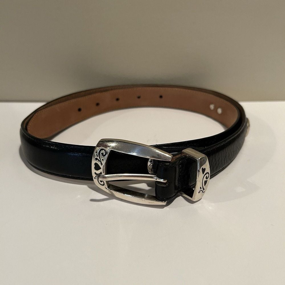 Onyx by Brighton Size 34 Black Full Grain Leather Golf Medallion Belt USA