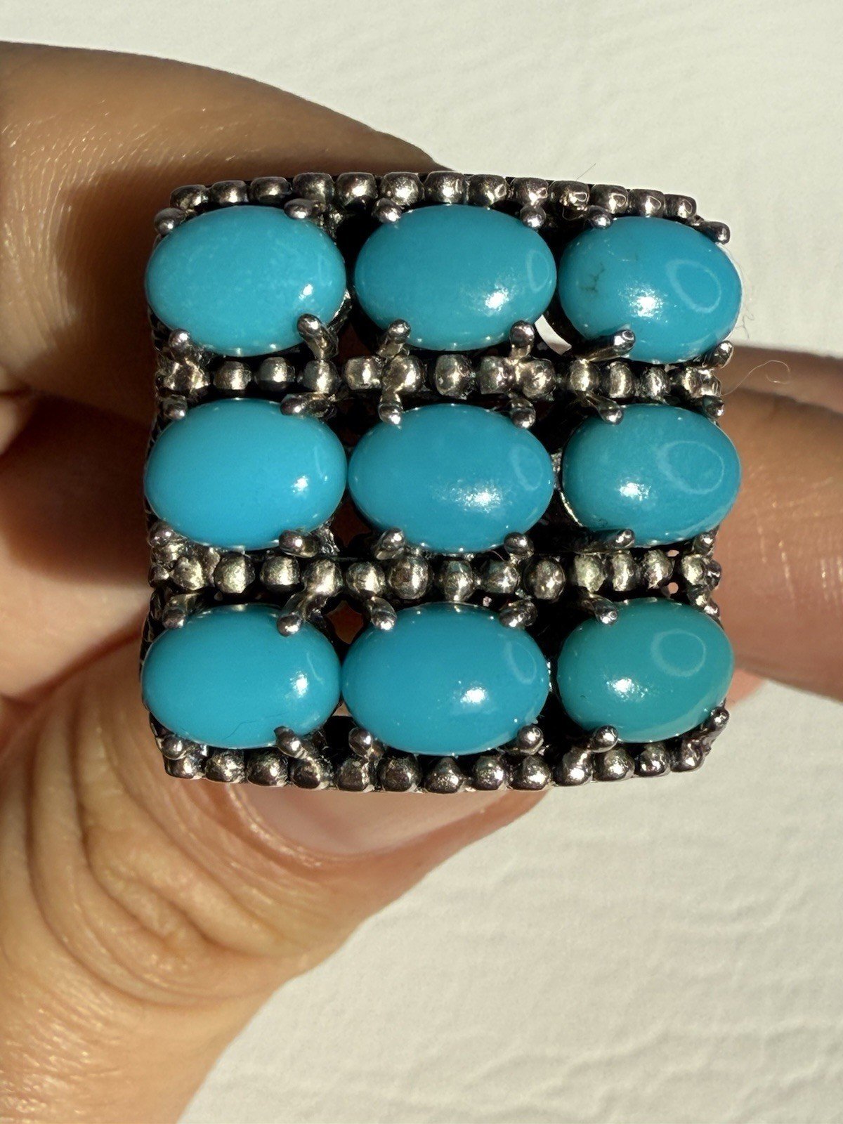 Samuel B Turquoise Cabochons 925 Sterling Silver Ring Size 5.25