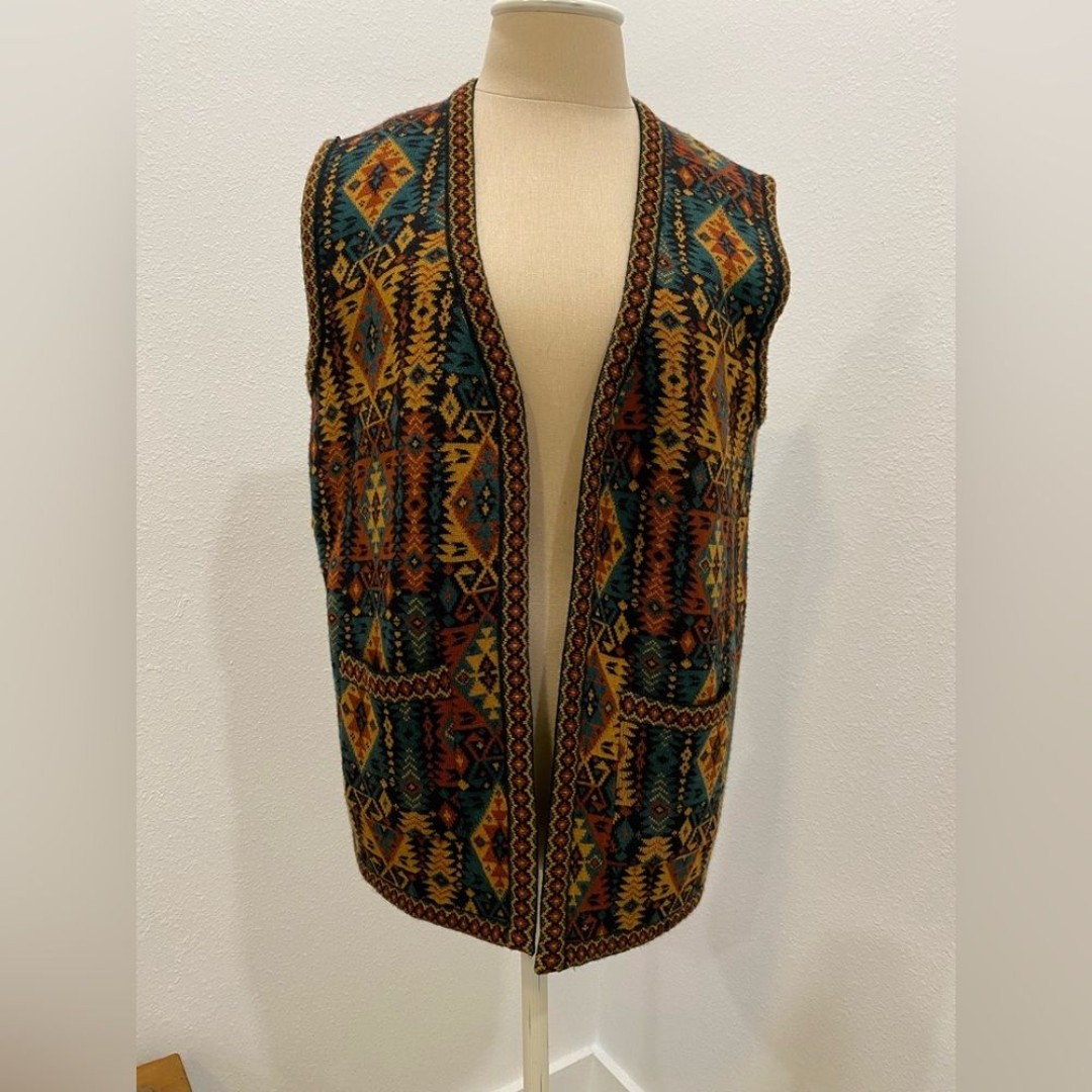 Uludag Triko Sz 2 Turkish Caucasian Woven Wool Open Sweater Vest Cardigan