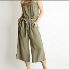 Anthropologie Cloth & Stone Wide Leg Tie Waist Strapless Crop Jumpsuit Size S