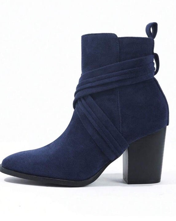 Blue Women’s Suede Mid-Calf Boots – Square Toe, Zipper