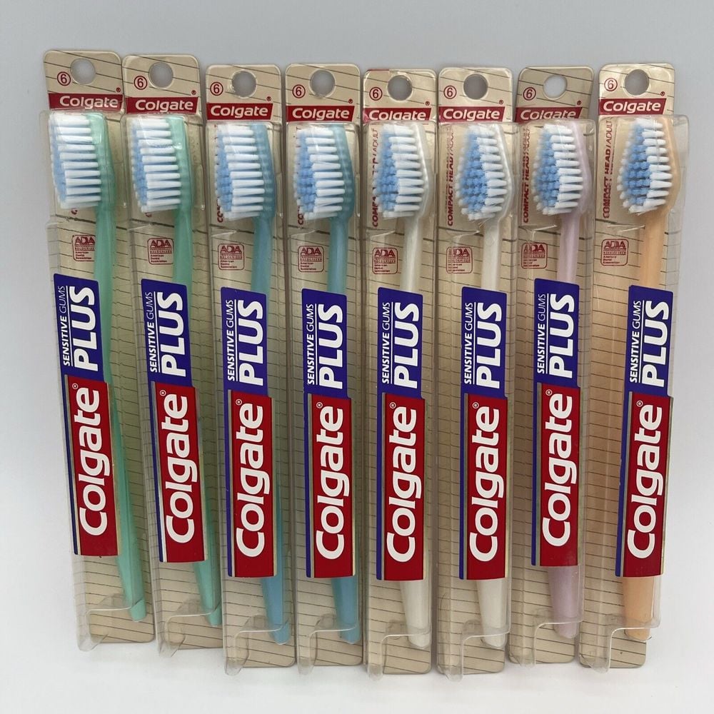 8 LOT Vintage 1990's Colgate Sensitive Gums Plus Compact Head Diamond Extra Soft