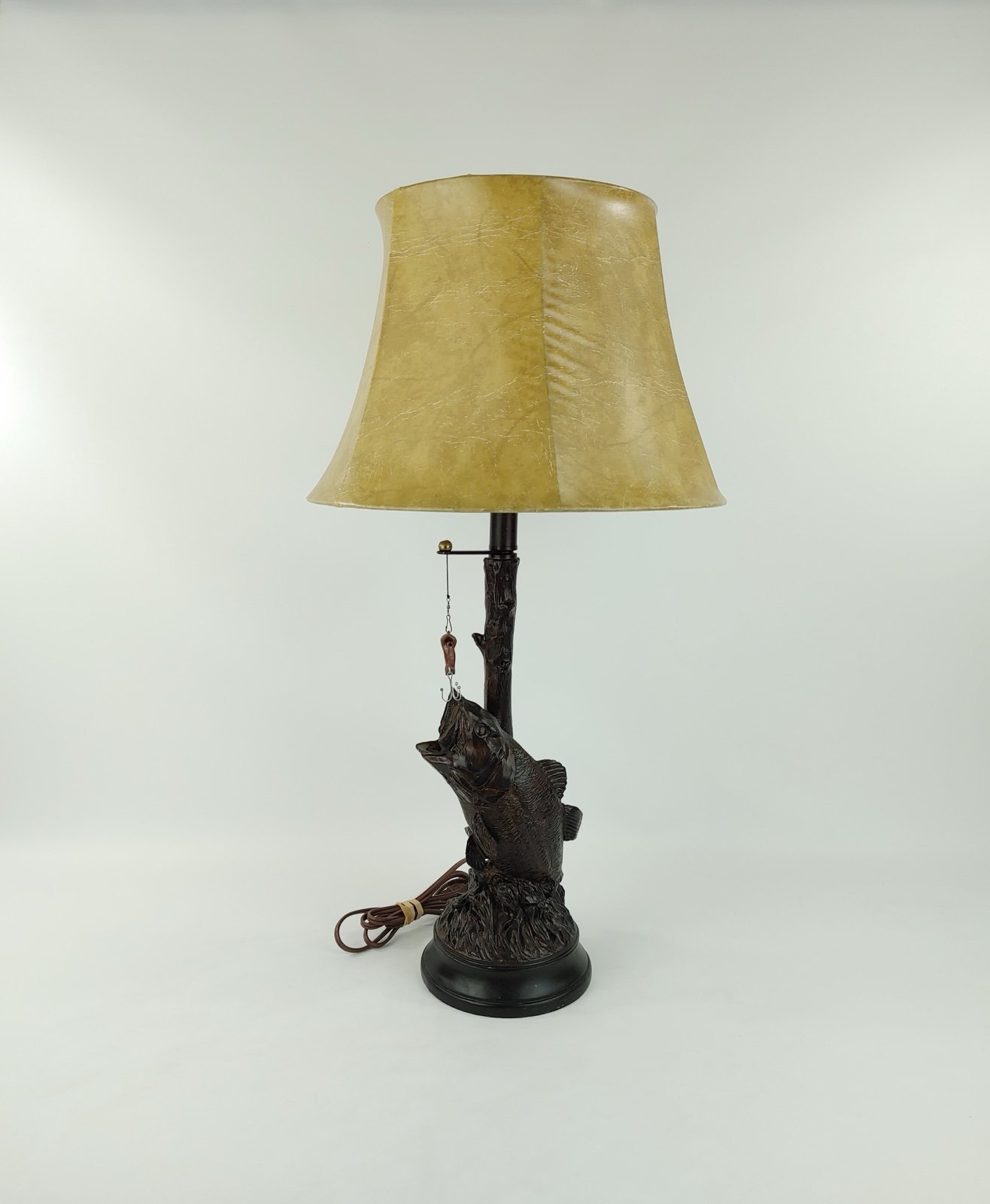 Rustic cabin - Lake decor Bass - Fish jumping for lure table lamp