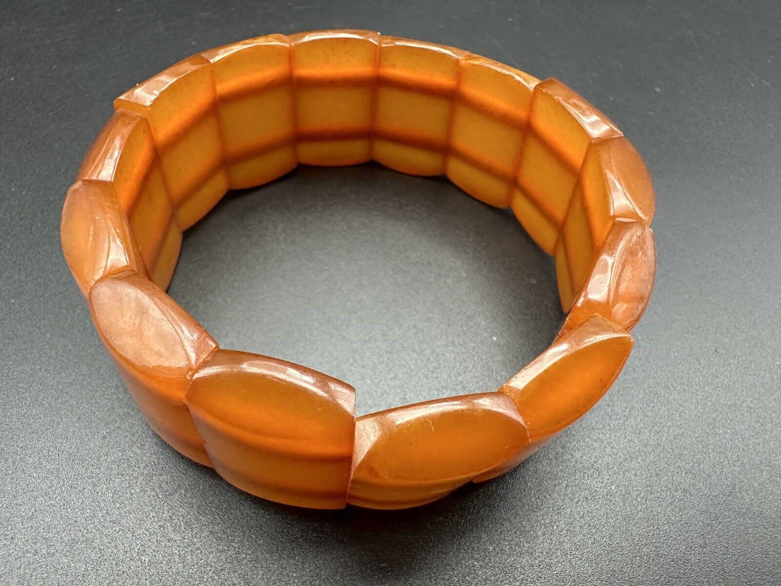 Vintage Russian USSR Baltic Butterscotch Egg Yolk Amber Stretch Bangle Bracelet