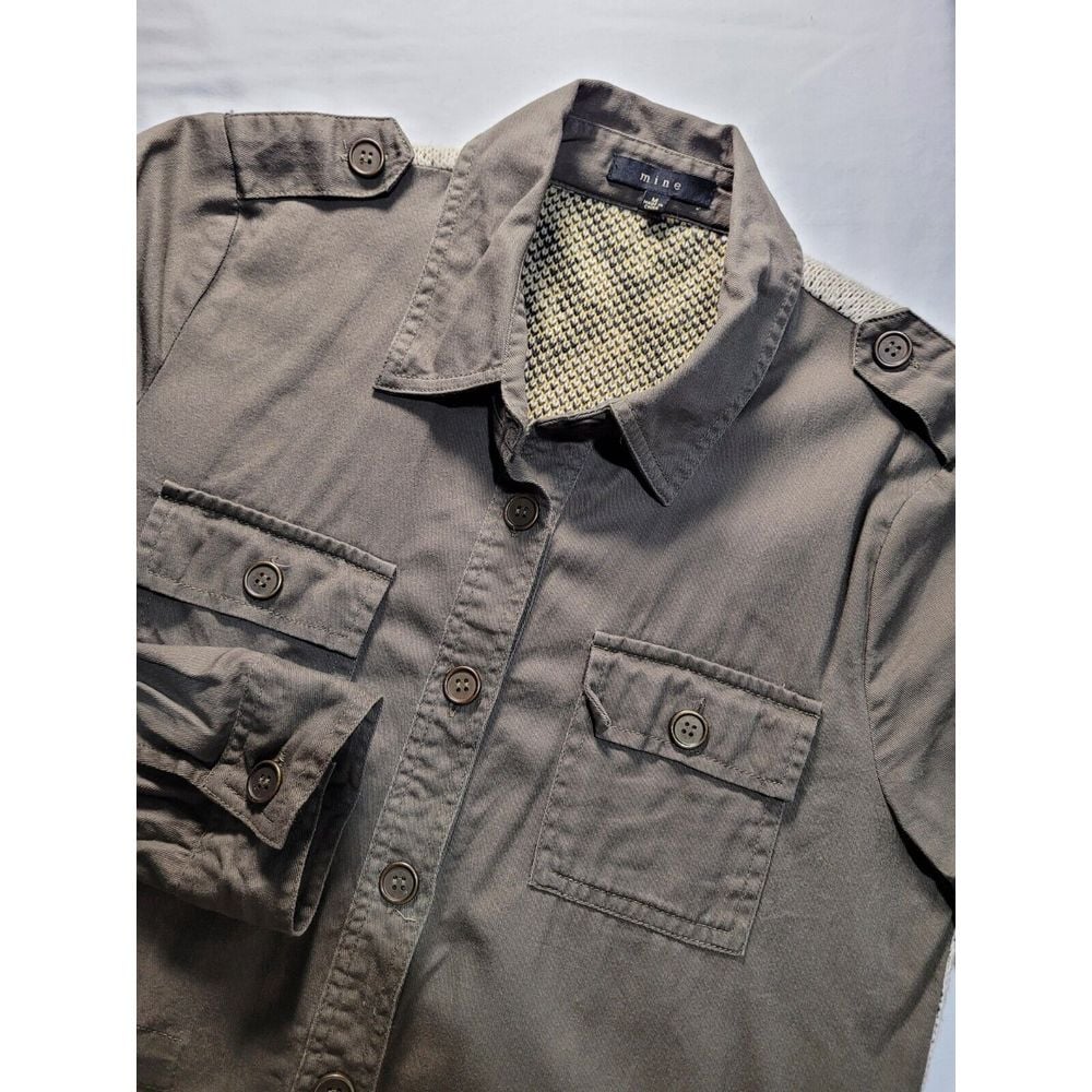 Mine Crocheted Field Jacket Womens Size Medium Brown Casual Military Inspired