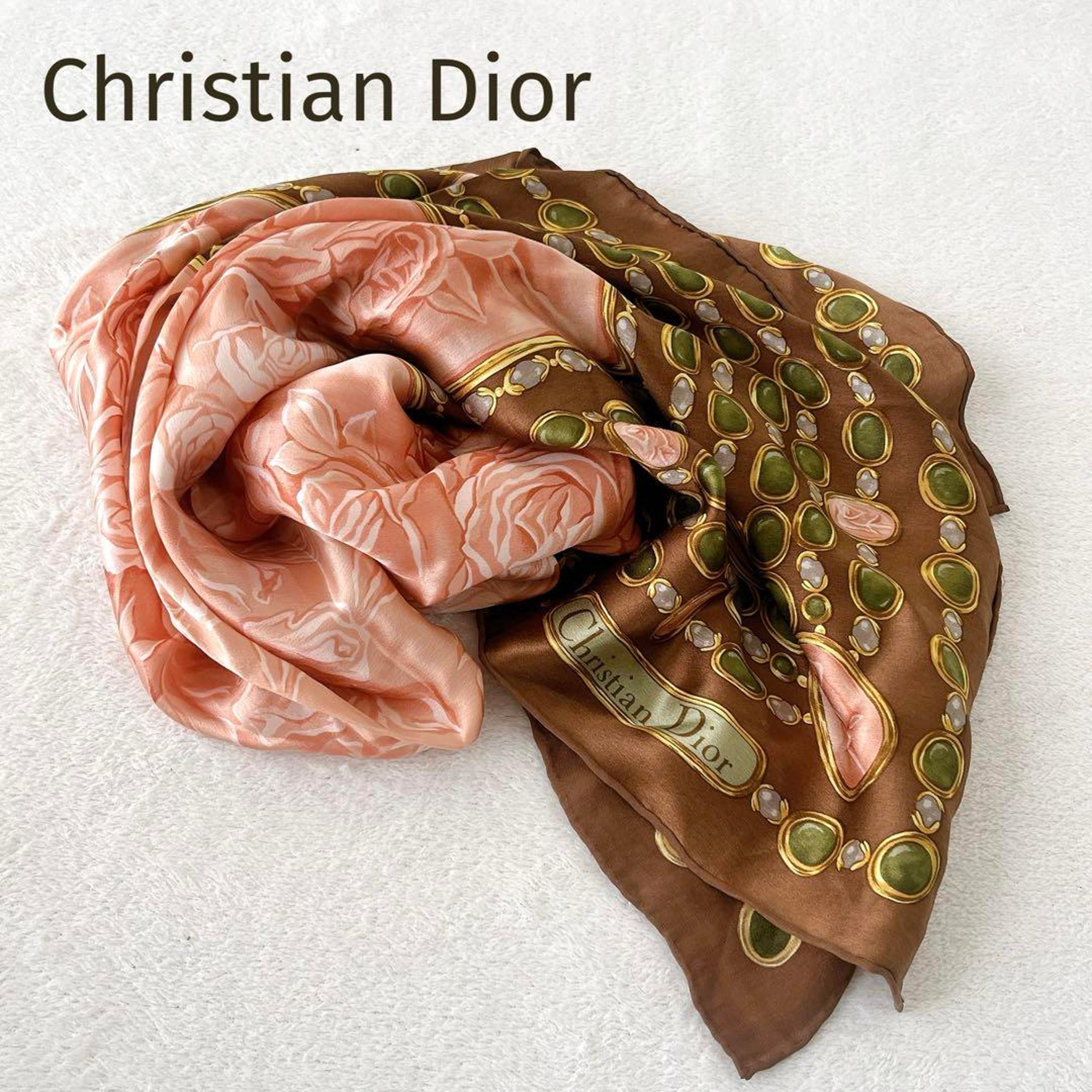 Excellent Condition★Christian Dior★100% Silk Large Scarf Rose and Jewel Pattern