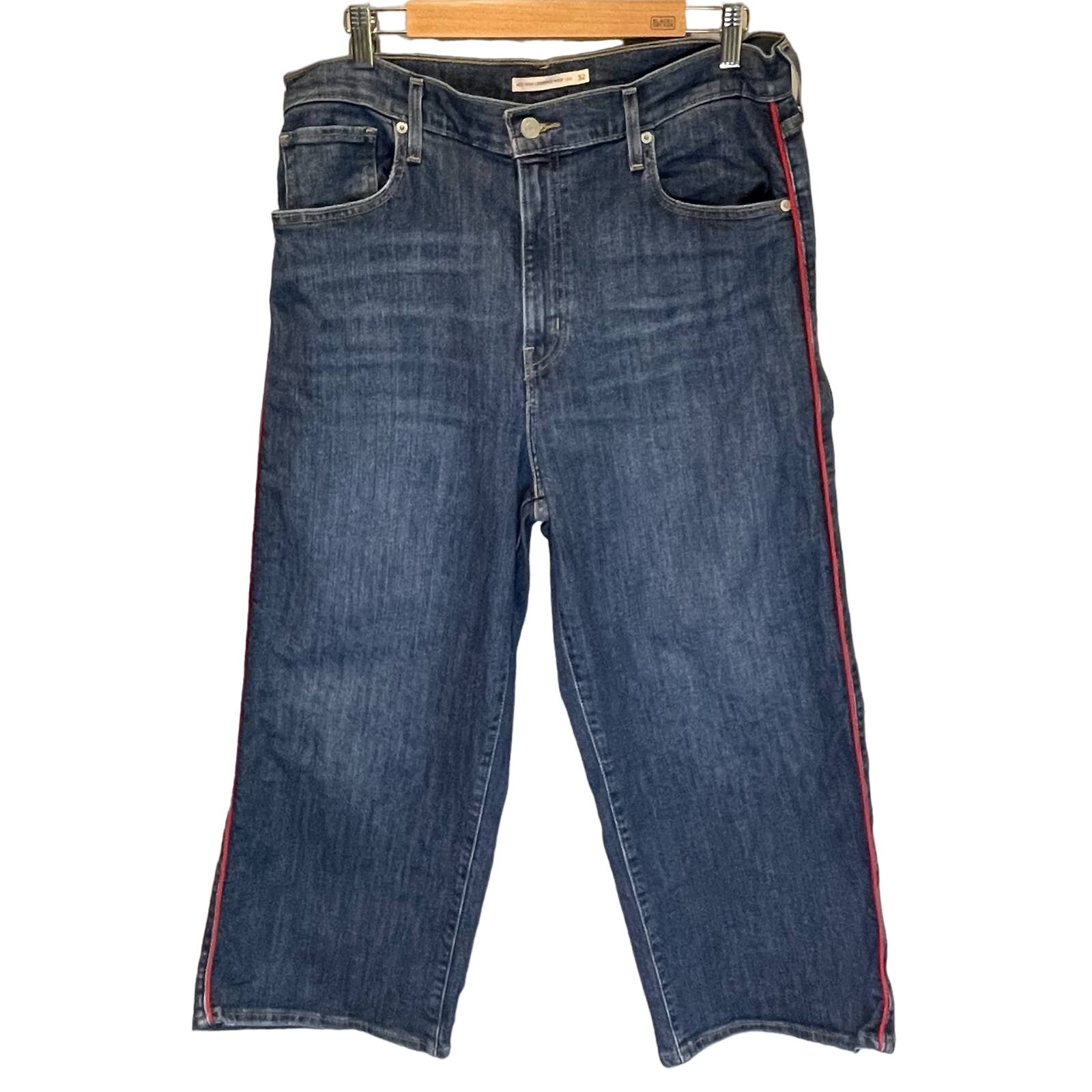 Levi's Mile High Cropped Wide Leg Jeans with Red Piping - size 32